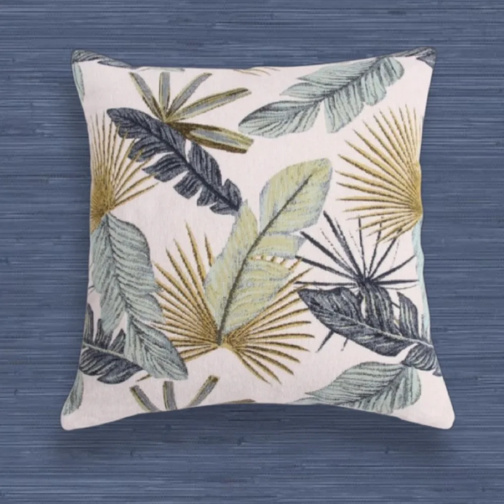 Luxury Home | Coastal Tropical Leaf Embroidered Chenille Throw Pillow Cover
